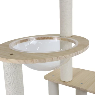 SEVOBAL Pet Tower Wooden Cat Tree With Spacious Condo, Transparent Spacecraft, Multi-Level Playground For Large Cats, White, 20.67"*12.4"*20.87" 4 SEVOBAL Pet Tower Wooden Cat Tree With Spacious Condo, Transparent Spacecraft, Multi-Level Playground For Large Cats, White, 20.67"*12.4"*20.87" - Image 4