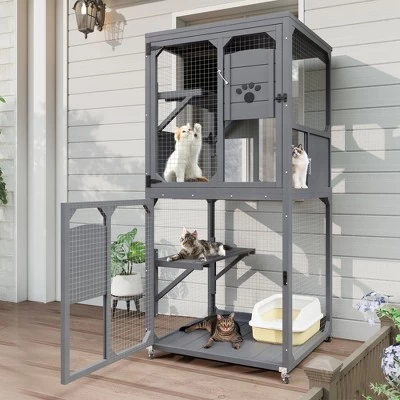 Gulches 48in H X 48in W X 36in D SkyCatio Cat Enclosure Gray 1 Pack Multi Cat Livestock Supplies Product Type 2 Gulches 48in H X 48in W X 36in D SkyCatio Cat Enclosure Gray 1 Pack Multi Cat Livestock Supplies Product Type - Image 2