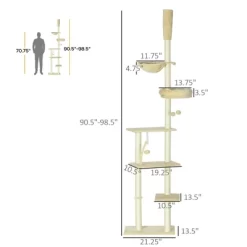 YOOCOZZ PawHut Floor To Ceiling Cat Tree, 90.5" - 98.5" Adjustable Height, With Carpeted Platforms, Bed, Hammock, Scratching Posts And Toy Balls-Beige -BlueBuffalo Sales Store GUEST fd088ad2 f3d2 4769 82cf fe9216c82f0c