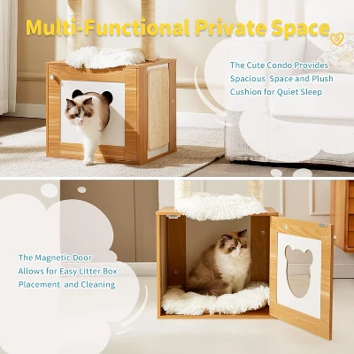 QuestaPack Modern Cat Tree Tower For Indoor Cats - 65" Tall Wood Condo With Hammock 6 QuestaPack Modern Cat Tree Tower For Indoor Cats - 65" Tall Wood Condo With Hammock - Image 6