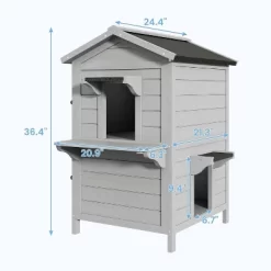 Heynemo Outdoor Cat House For Multiple-Cats Wooden Cat Shelter With Weatherproof Roof, Easy Access & Ventilation, Large Pet Catio For Cat