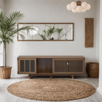 ORRD Mid-Century Walnut TV Stand & Cat House – 2-in-1, Sliding Glass Door, Flip-Down, Pet-Friendly 4 ORRD Mid-Century Walnut TV Stand & Cat House – 2-in-1, Sliding Glass Door, Flip-Down, Pet-Friendly - Image 4