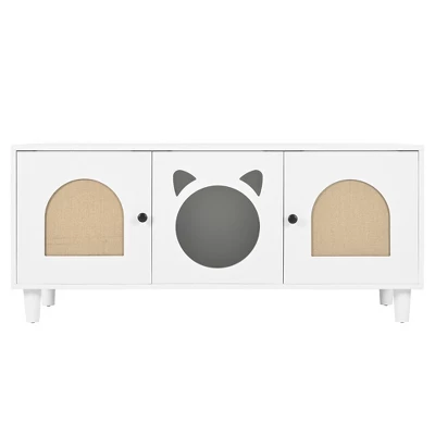 Cat Cabinet Cat House Cat Litter Box Enclosure With Sisal Cat Scratcher & Hooks, Sideboard Storage Cabinet, White - ModernLuxe 4 Cat Cabinet Cat House Cat Litter Box Enclosure With Sisal Cat Scratcher & Hooks, Sideboard Storage Cabinet, White - ModernLuxe - Image 4