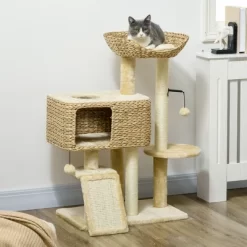 Lyngins 38 Inch Cat Tree,Cat Tower With Scratching Posts,Ramp,Condo,Toy Balls,Platform,Bed For Indoor Cats,Beige
