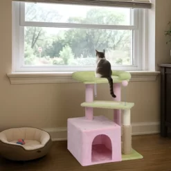 Angel Sar 27.5'' Cat Tree With Condo & Scratching Post, Multi-Level Cat Tower With Pad, Padded Bed For Kittens And Indoor Cats, Pink -BlueBuffalo Sales Store GUEST ffad45c6 6987 4efc 993d a0dd688a258a